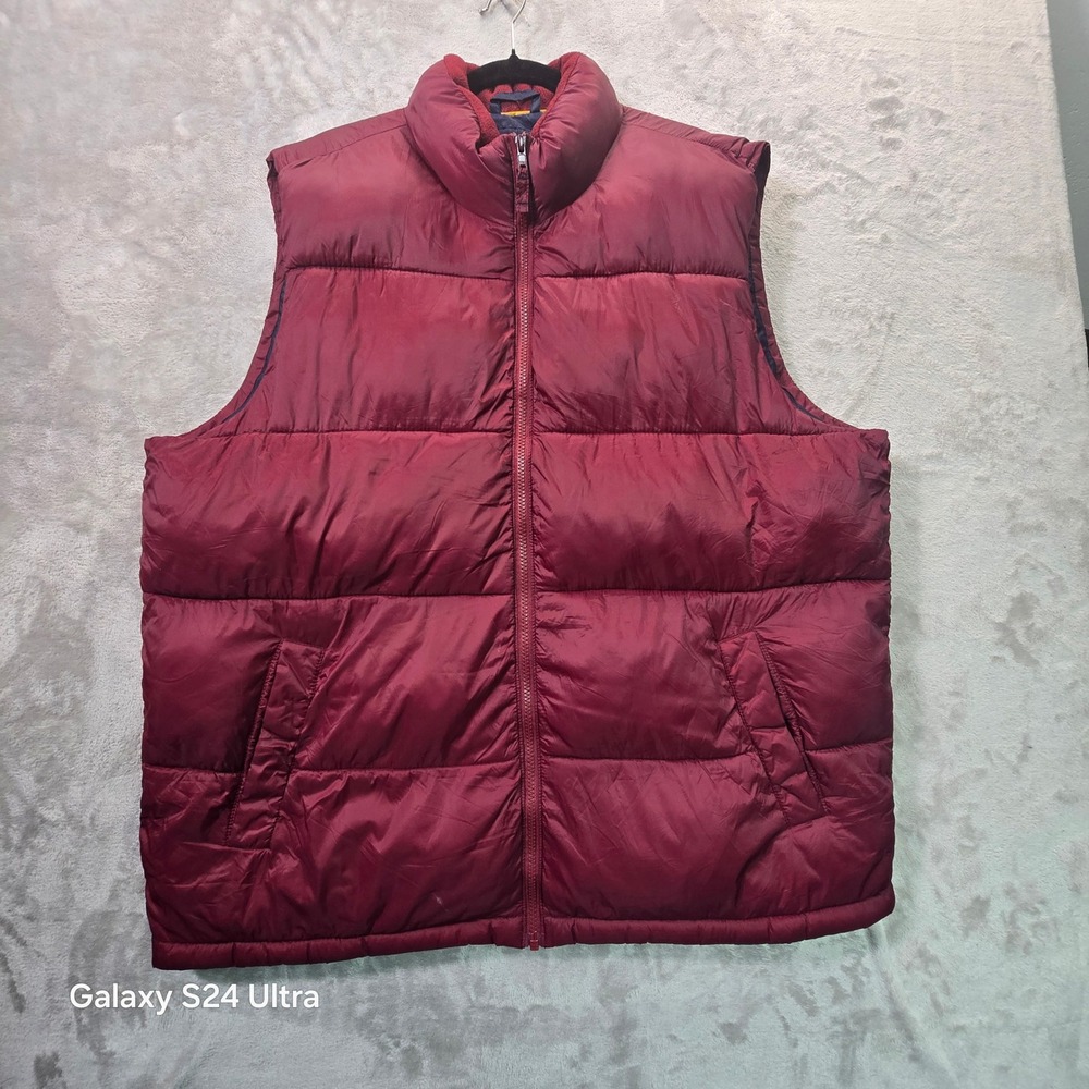 Old Navy Mens Puffer Vest Burgundy Maroon Quilted Full Zip Sleeveless Jacket XXL
